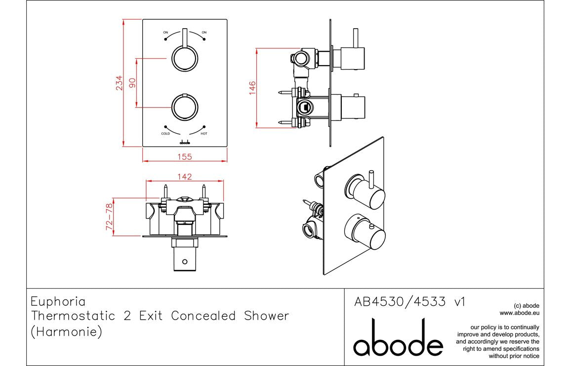 Abode Harmonie Concealed Shower (2 Exit) - Chrome - Hartley & Hall Bathrooms