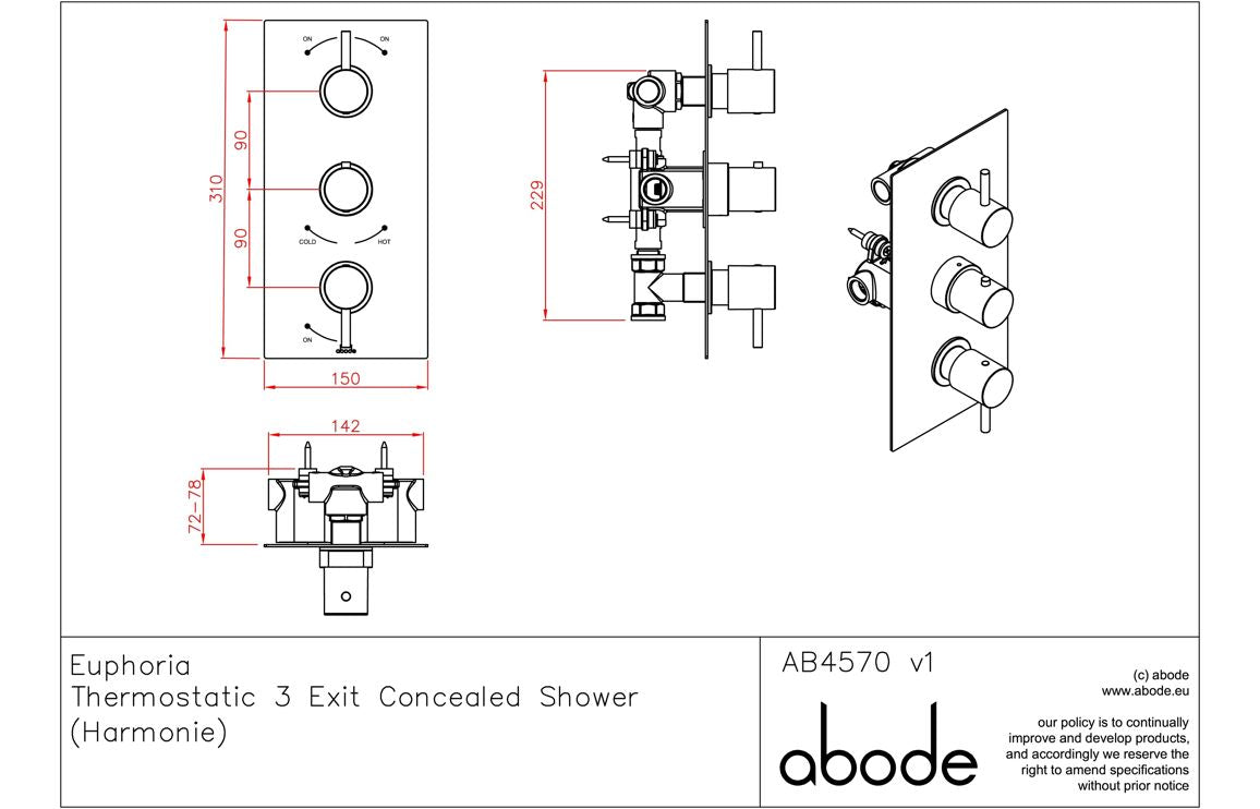 Abode Harmonie Concealed Shower (3 Exit) - Chrome - Hartley & Hall Bathrooms