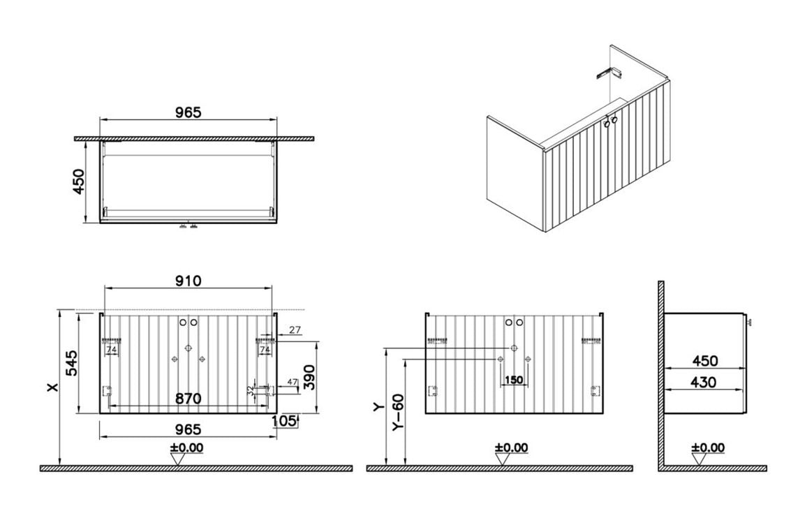 VitrA Root Groove 100cm 2 Door Washbasin Unit - Hartley & Hall Bathrooms