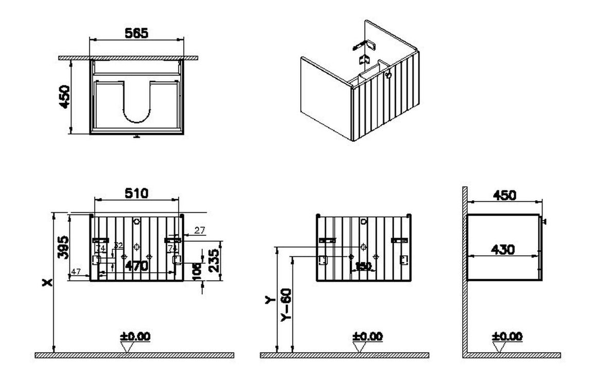 VitrA Root Groove 60cm 1 Drawer Washbasin Unit - Hartley & Hall Bathrooms