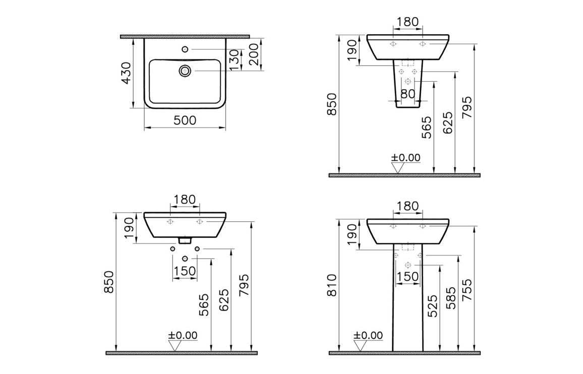 VitrA Integra 500x430mm 1TH Basin w/Overflow - Hartley & Hall Bathrooms