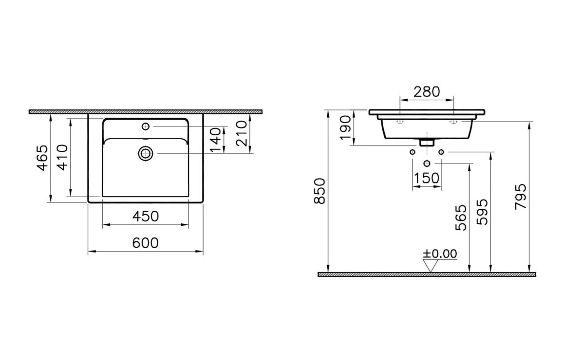 VitrA Integra 605x470mm 1TH Vanity Basin with Overflow - Hartley & Hall Bathrooms