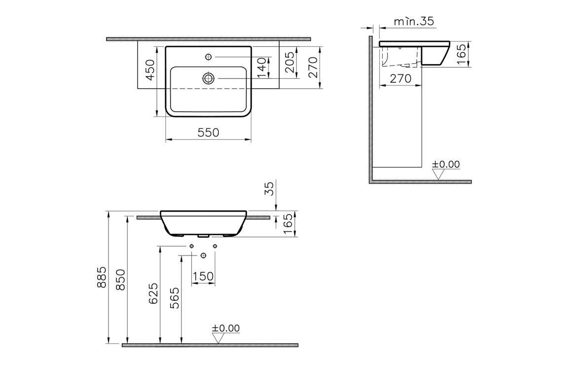 VitrA Integra 550x450mm 1TH Semi Recessed Basin - Hartley & Hall Bathrooms