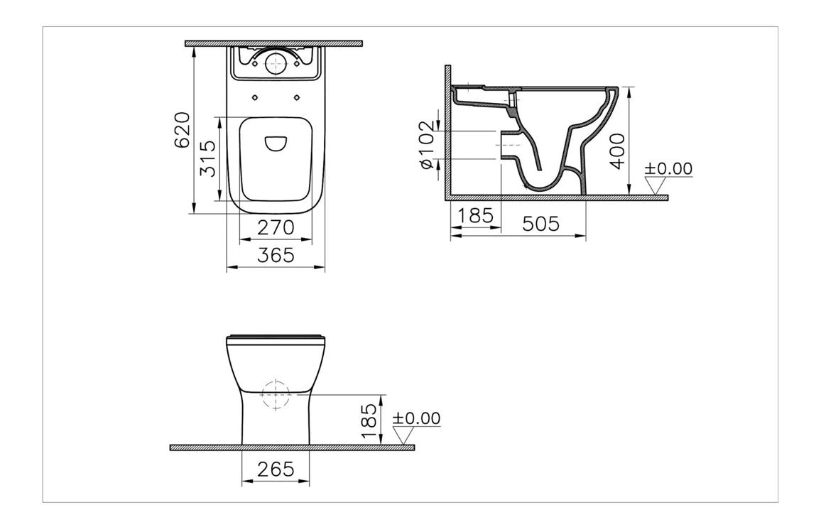VitrA Integra Square Rimless Fully Shrouded Close Coupled Pan Only - Hartley & Hall Bathrooms