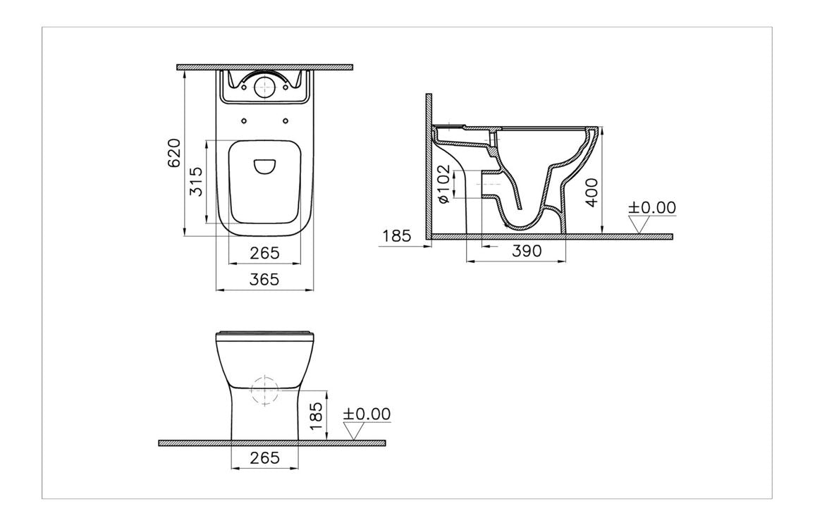 VitrA Integra Square Rimless Open Back Close Coupled Pan Only - Hartley & Hall Bathrooms