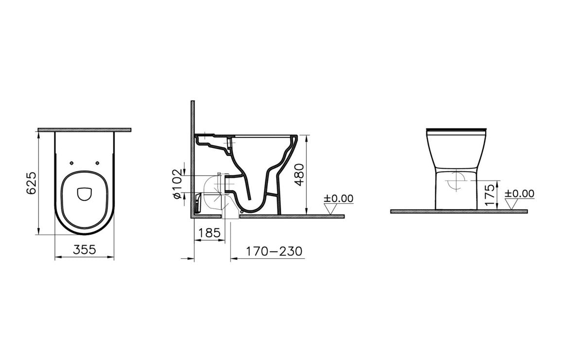VitrA Integra Rimless Comfort Height Fully Shrouded Close Coupled Pan Only - Hartley & Hall Bathrooms