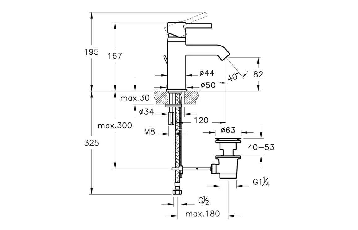 VitrA Minimax S Basin Mixer with waste Lever In Chrome - Hartley & Hall Bathrooms