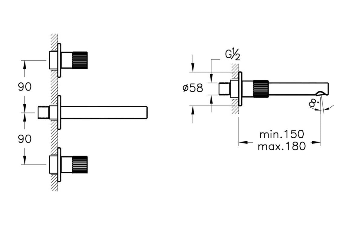 VitrA Origin Wall Mounted 3-Hole Basin Mixer - Hartley & Hall Bathrooms