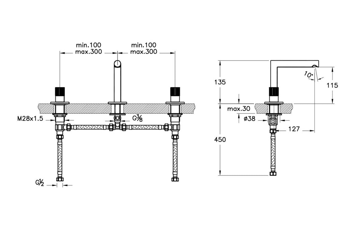 VitrA Origin 3-Hole Basin Mixer - Hartley & Hall Bathrooms