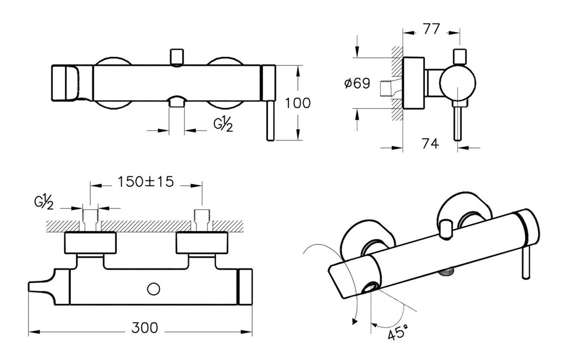 VitrA Origin Wall Mounted Shower Mixer - Hartley & Hall Bathrooms