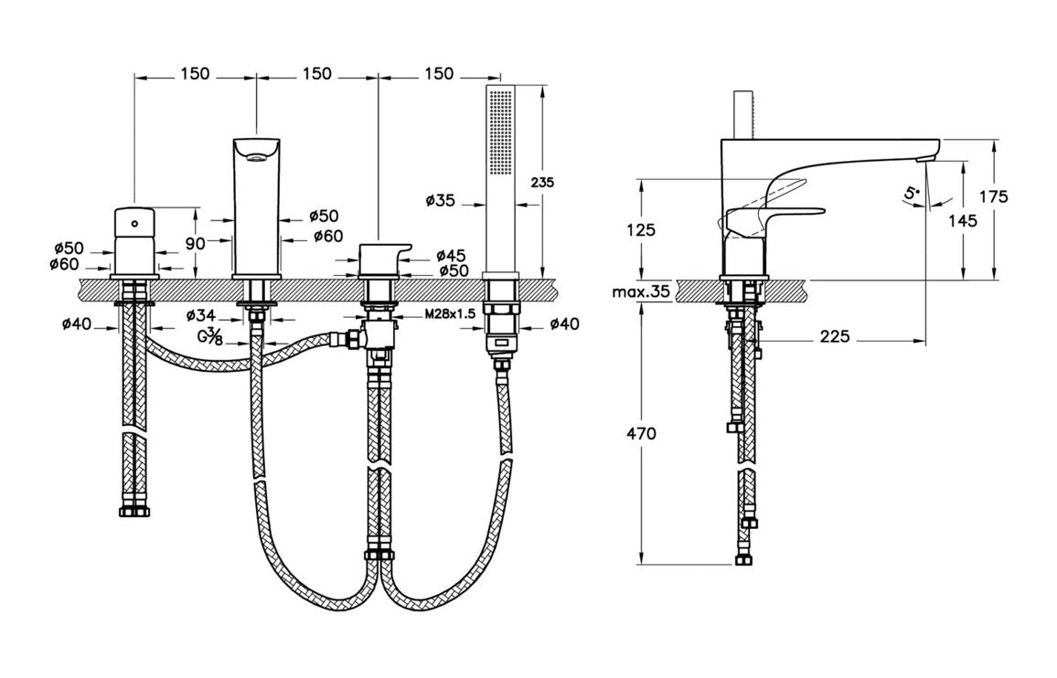 VitrA Root Round 4-Hole Bath/Shower Mixer - Hartley & Hall Bathrooms