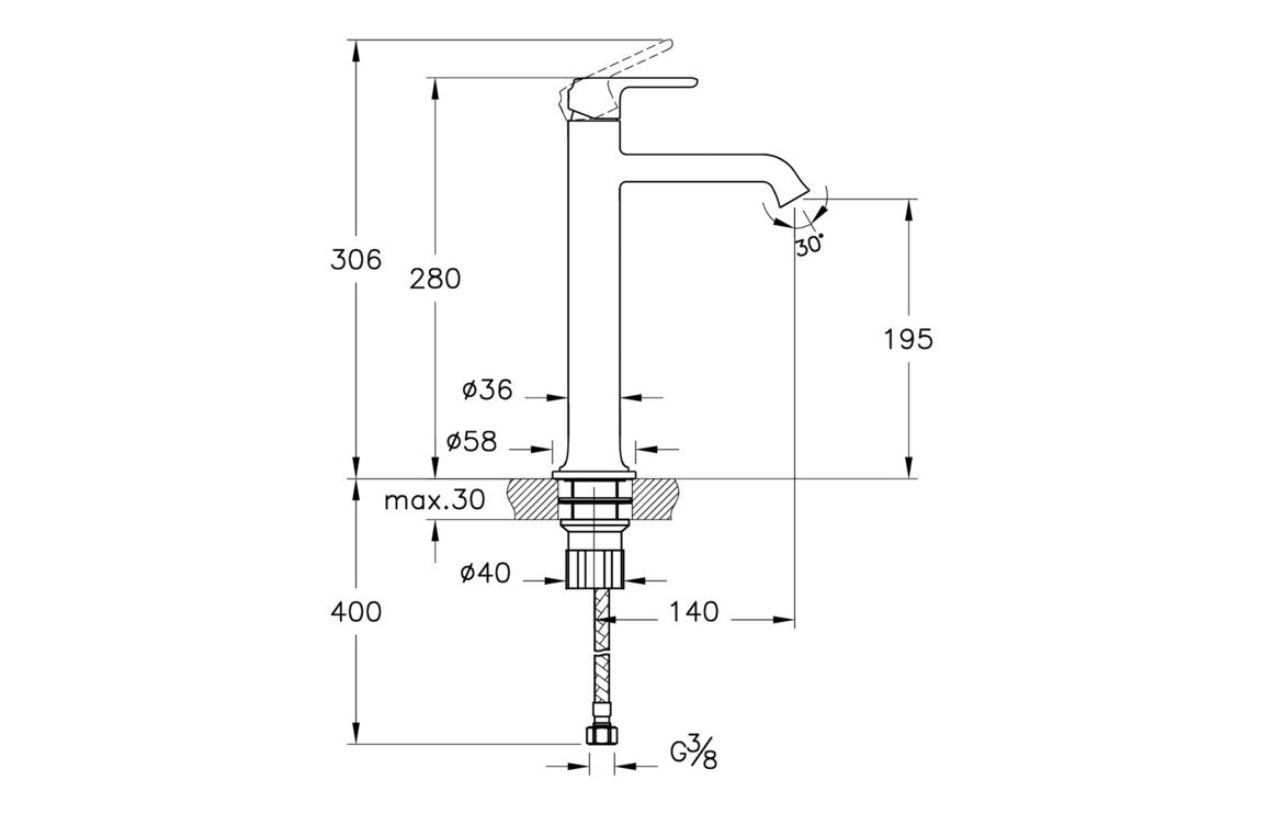 VitrA Origin Classic Tall Basin Mixer (Top Handle) - Hartley & Hall Bathrooms