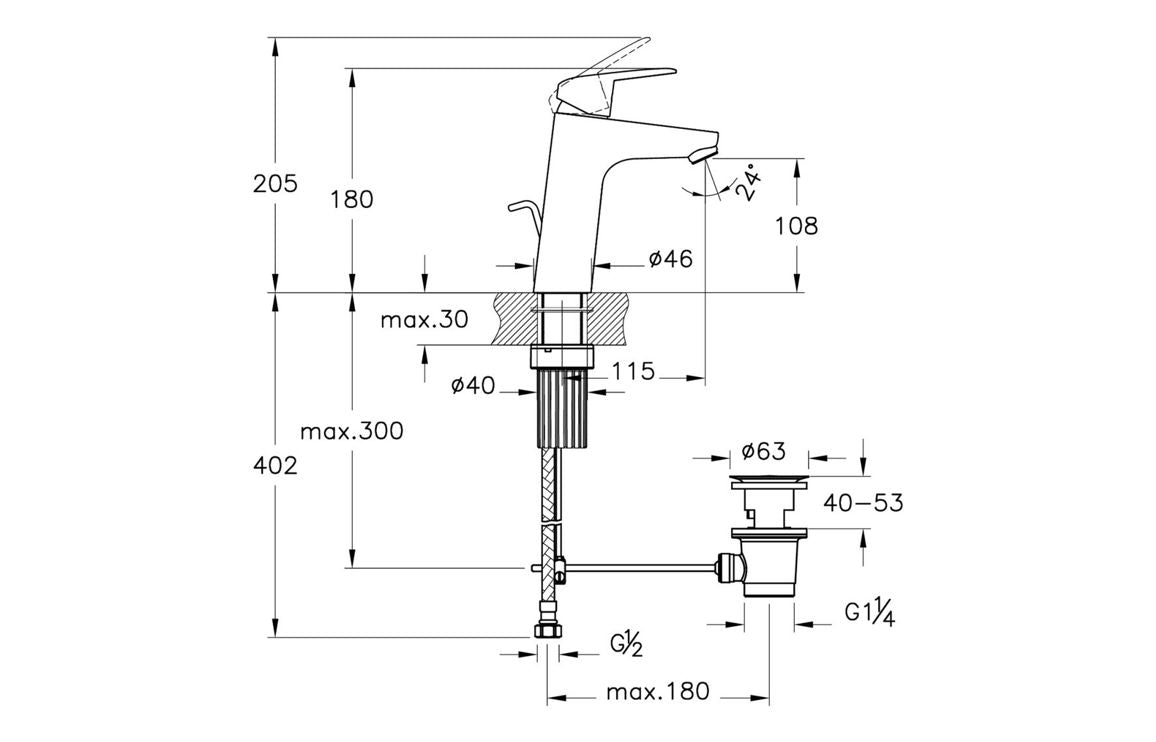 VitrA Flow Chrome Round Large Basin Mixer with waste Lever - Hartley & Hall Bathrooms