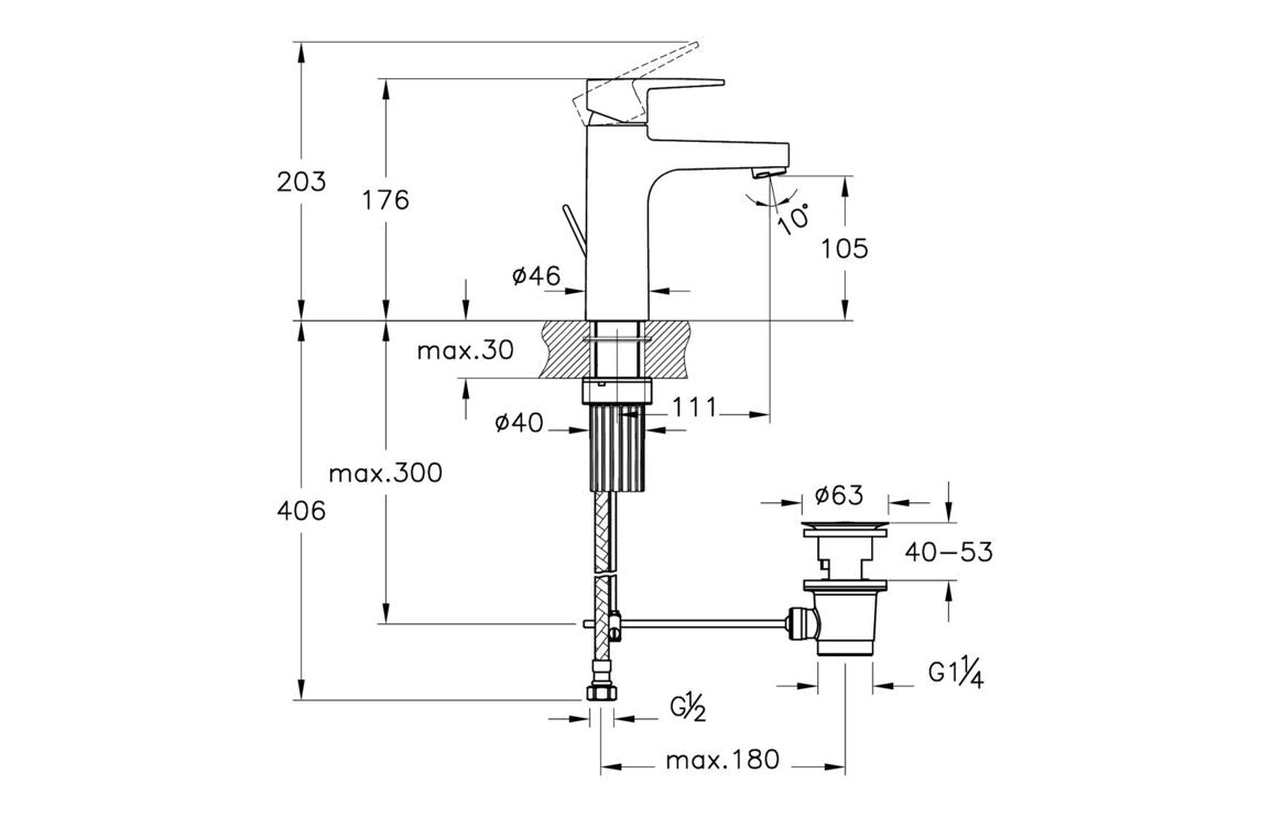 VitrA Flow Square Large Basin Mixer with waste Lever - Hartley & Hall Bathrooms