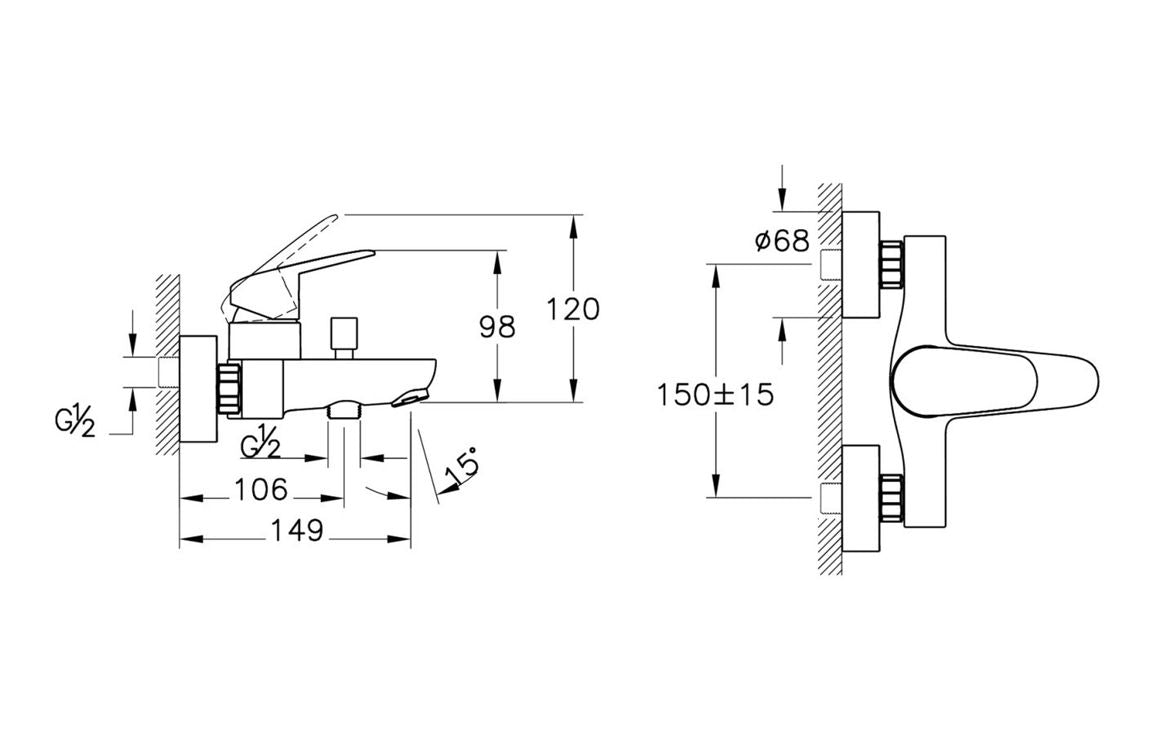 VitrA Flow Chrome Round Wall Mounted Bath/Shower Mixer - Hartley & Hall Bathrooms