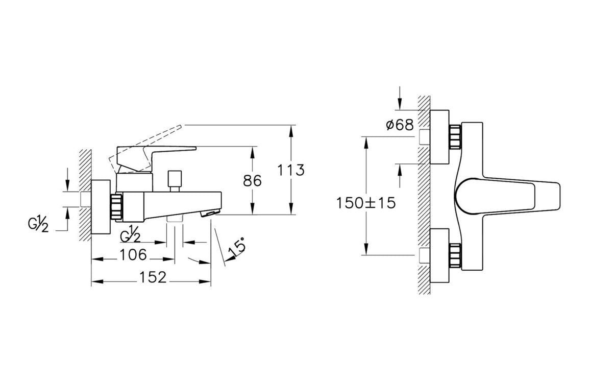 VitrA Flow Square Wall Mounted Bath/Shower Mixer - Hartley & Hall Bathrooms