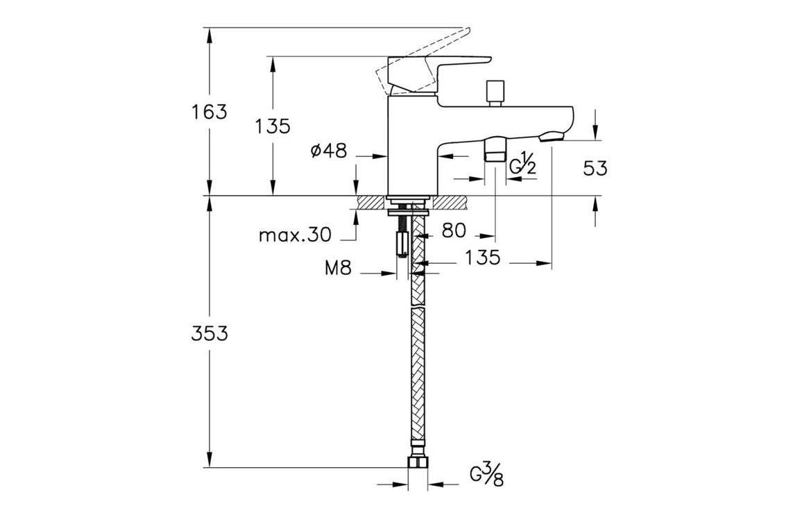 VitrA Flow Soft Monohole Bath/Shower Mixer - Hartley & Hall Bathrooms