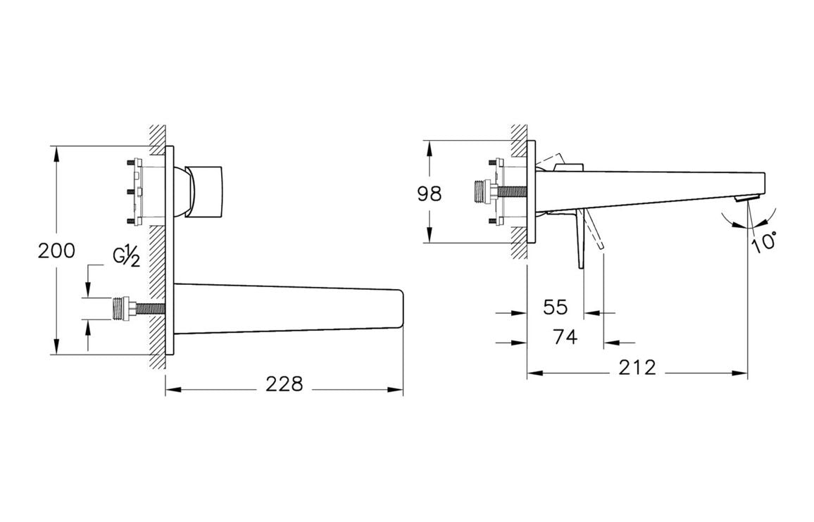 VitrA Flow Square Wall Mounted Basin Mixer - Hartley & Hall Bathrooms