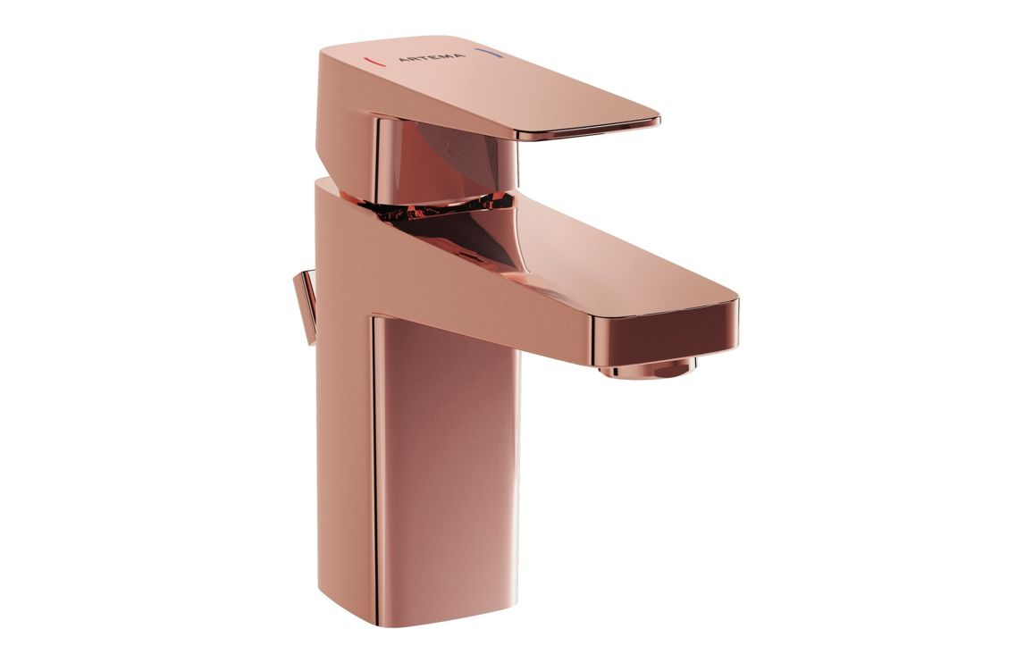 VitrA Root Square Compact Basin Mixer with waste Lever - Hartley & Hall Bathrooms