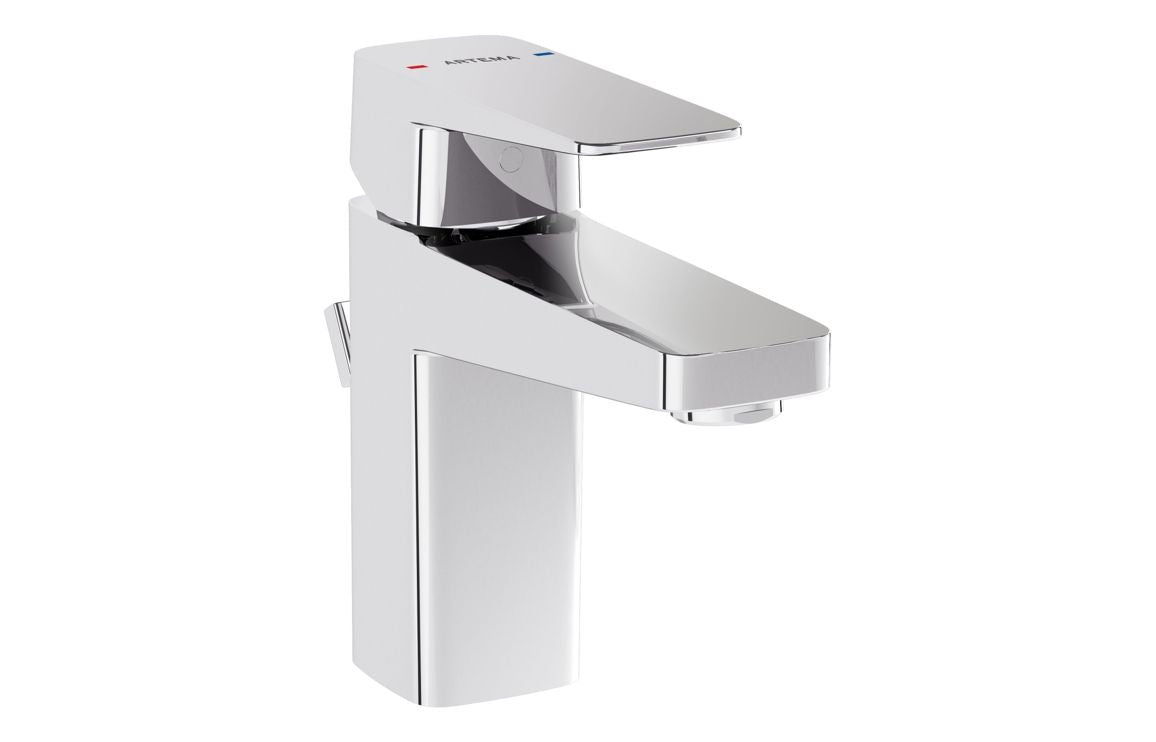 VitrA Root Square Compact Basin Mixer with waste Lever - Hartley & Hall Bathrooms