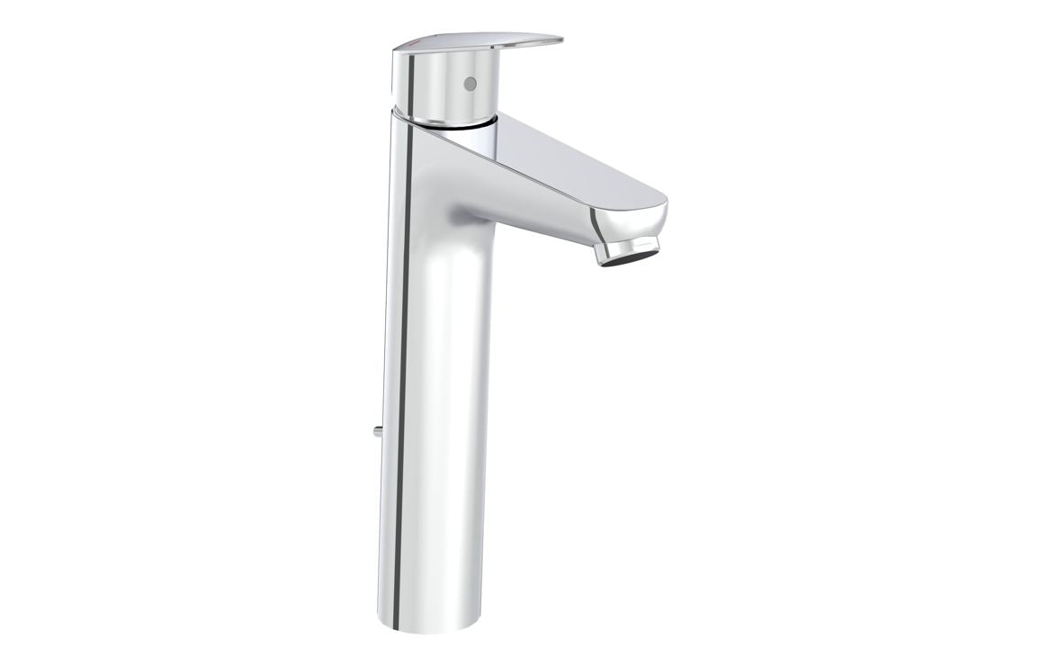 VitrA Flow Chrome Round Tall Basin Mixer with waste Lever - Hartley & Hall Bathrooms