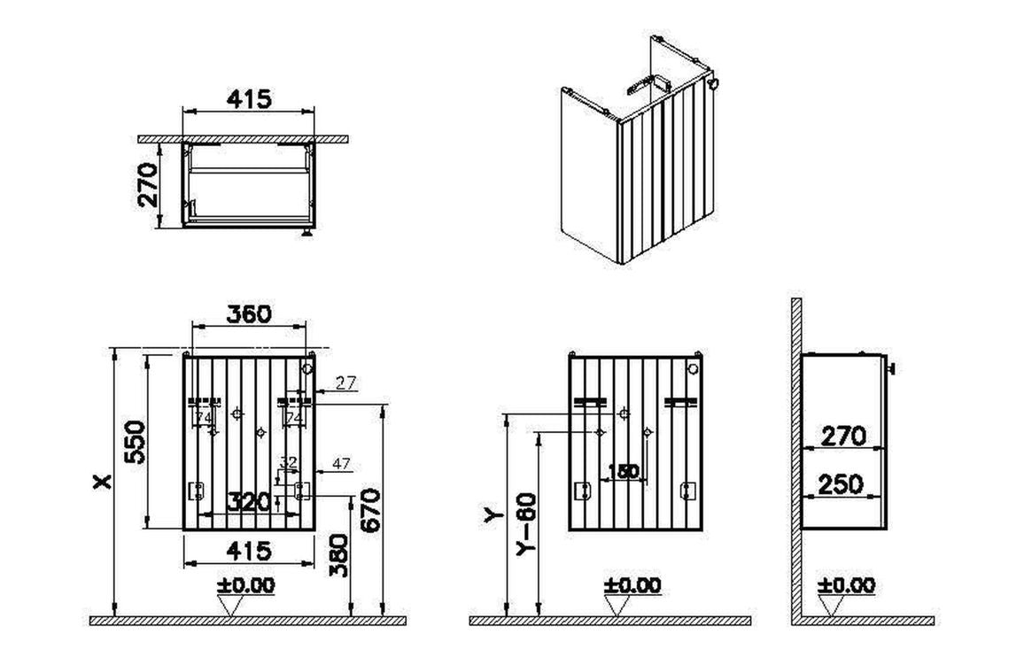 VitrA Root Groove 40cm 1 Door Wall Hung Slim Washbasin Unit - Hartley & Hall Bathrooms