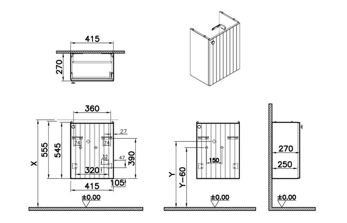 VitrA Root Groove 40cm 1 Door Wall Hung Slim Washbasin Unit - Hartley & Hall Bathrooms