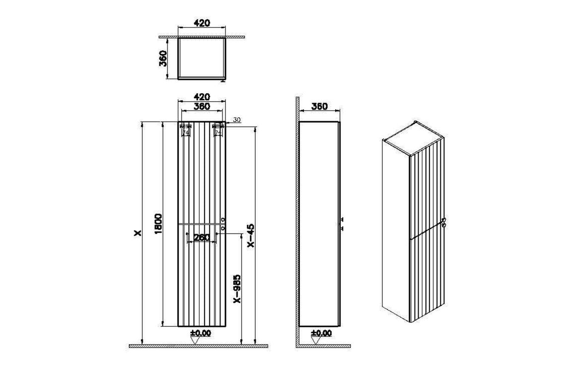 VitrA Root Groove 40cm 2 Door Tall Unit (LH Hinge) - Hartley & Hall Bathrooms