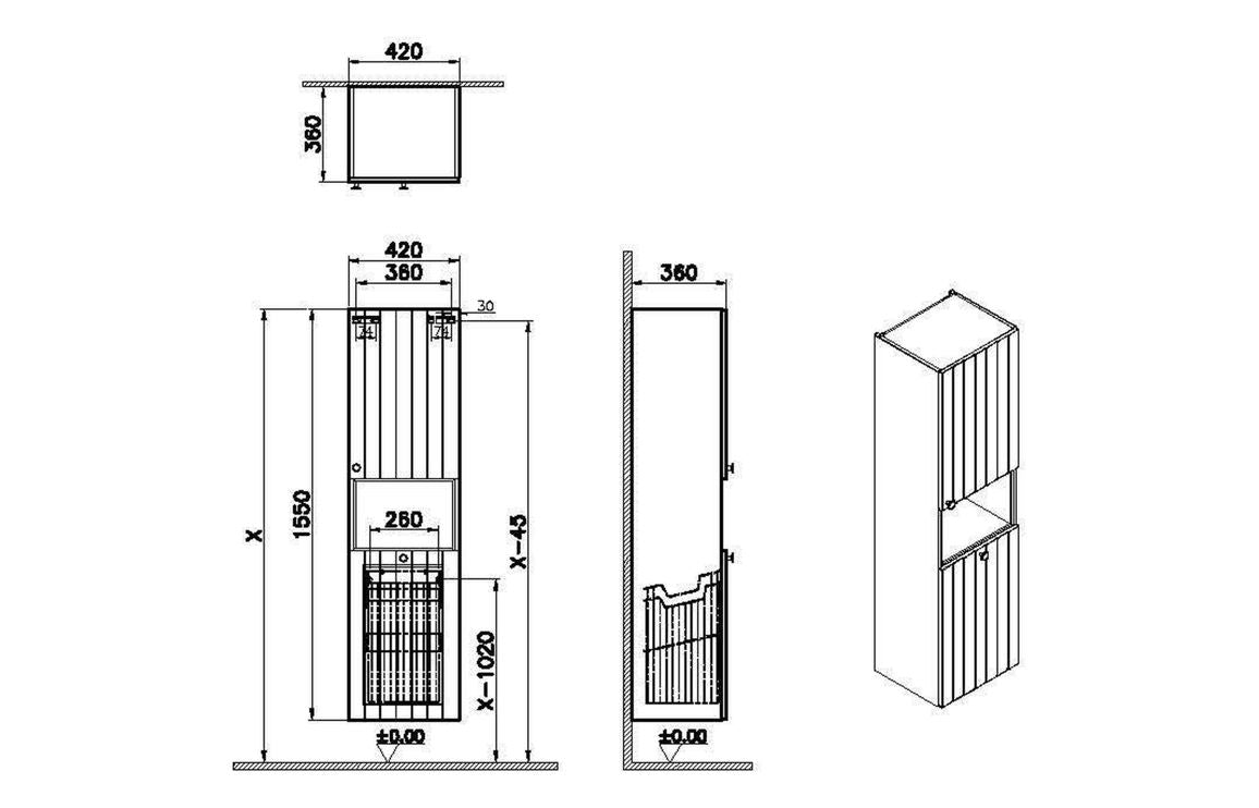 VitrA Root Groove 40cm 2 Door Semi-Tall Unit with Laundry Basket - Hartley & Hall Bathrooms