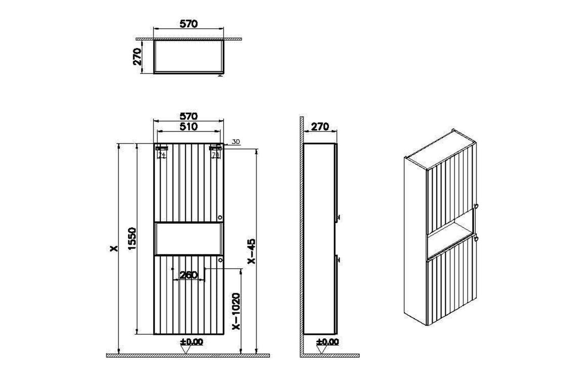 VitrA Root Groove 55cm 2 Door Semi-Tall Unit (LH Hinge) - Hartley & Hall Bathrooms