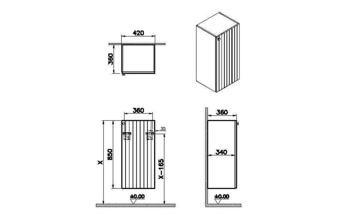 VitrA Root Groove 40cm 1 Door Lower Base Unit - Hartley & Hall Bathrooms