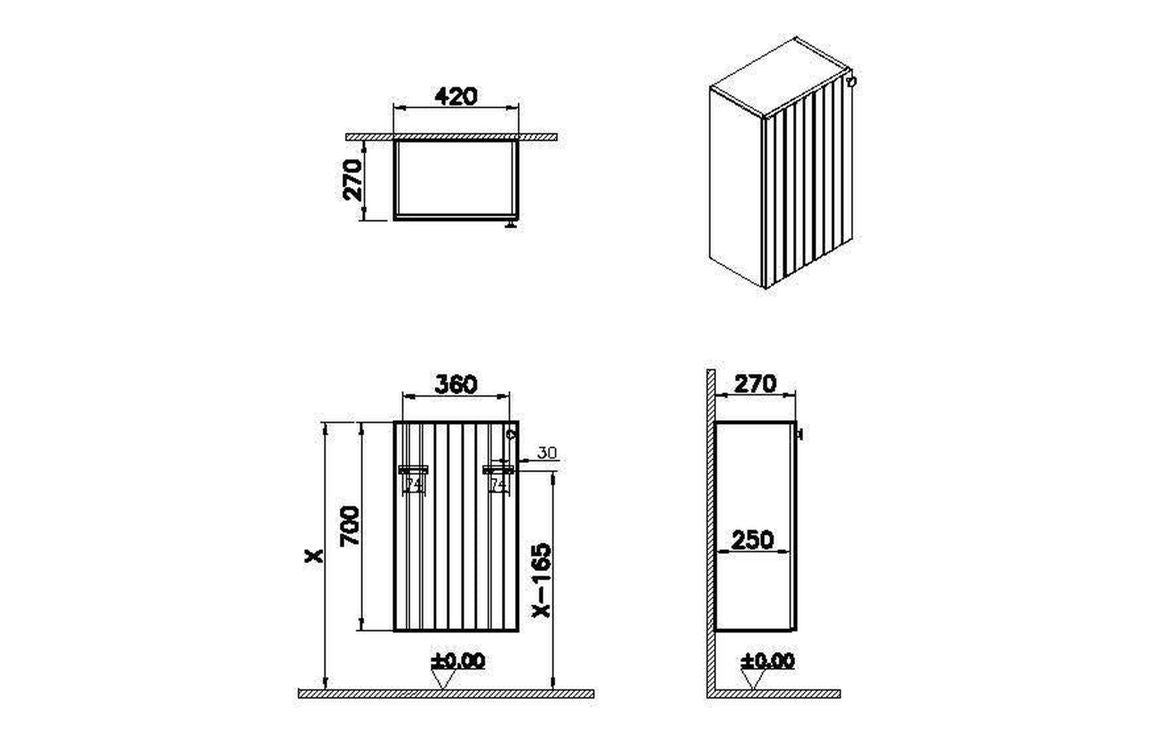 VitrA Root Groove 40cm 1 Door Slim Lower Base Unit - Hartley & Hall Bathrooms