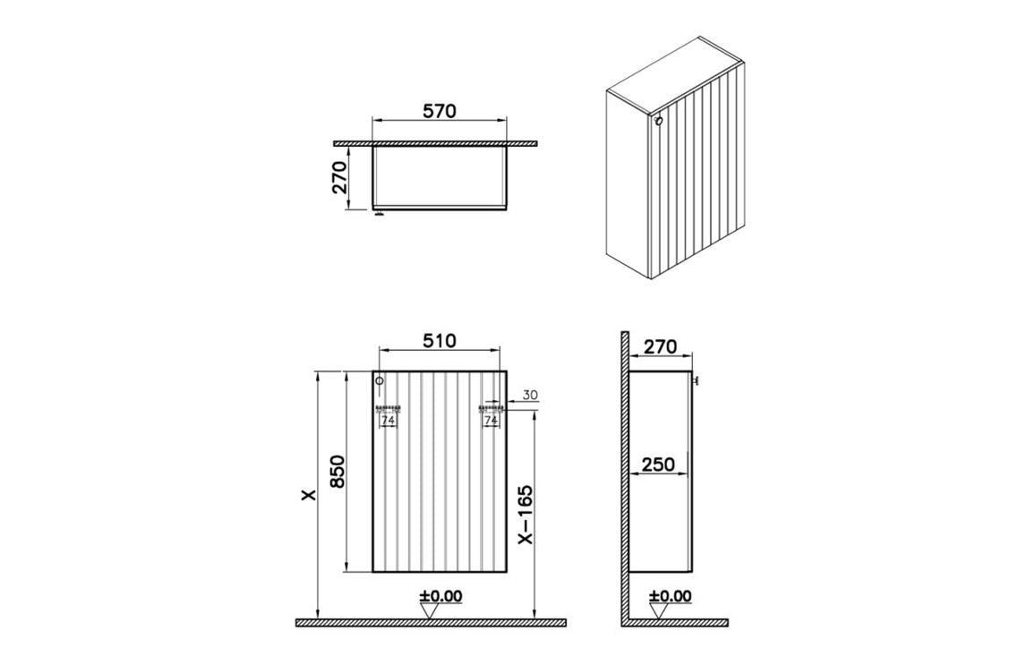 VitrA Root Groove 55cm 1 Door Slim Lower Base Unit - Hartley & Hall Bathrooms