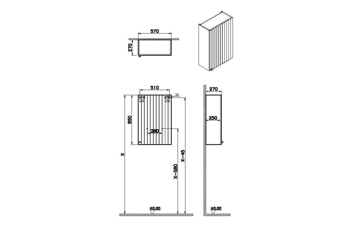 VitrA Root Groove 60cm 1 Door Upper Wall Unit - Hartley & Hall Bathrooms