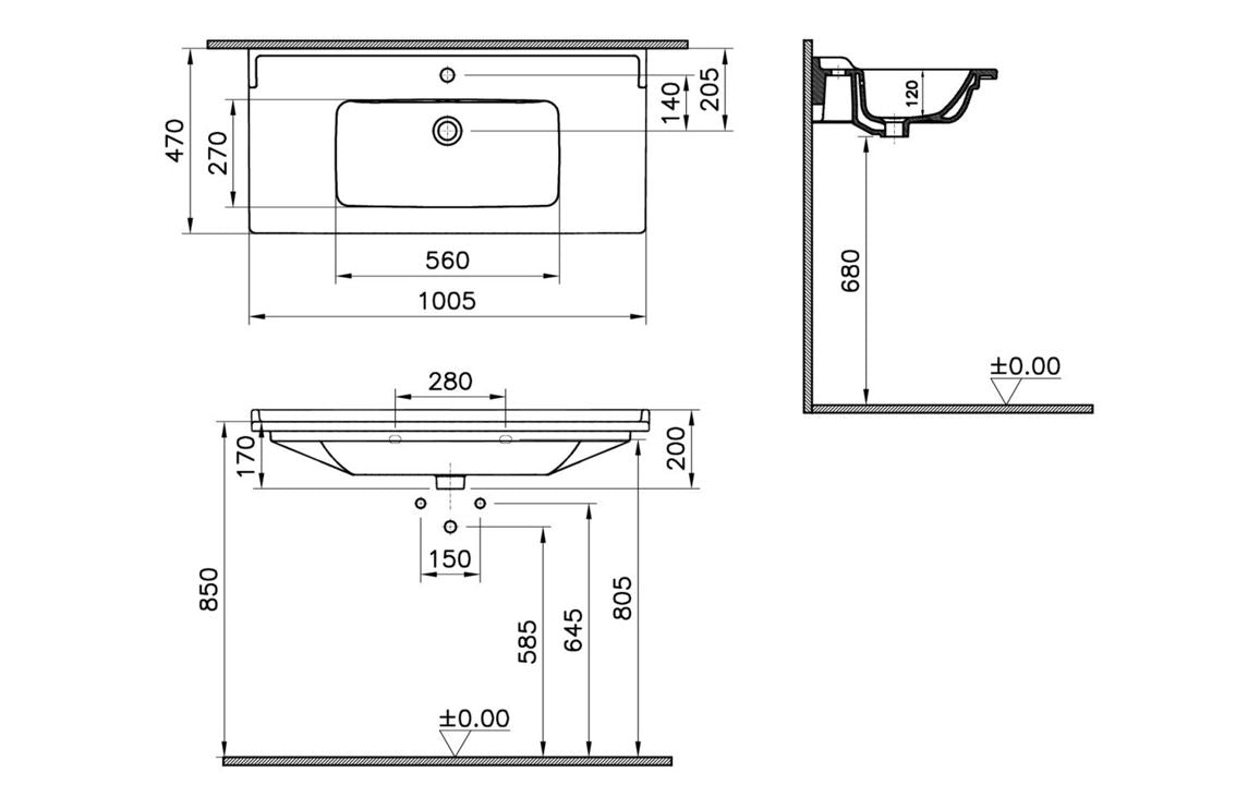 VitrA Integra Classic 1005x470mm 1TH Vanity Basin with Overflow - Hartley & Hall Bathrooms
