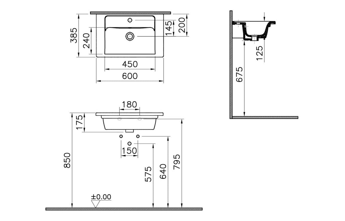 VitrA Integra 600x385mm 1TH Compact Basin w/Overflow - Hartley & Hall Bathrooms