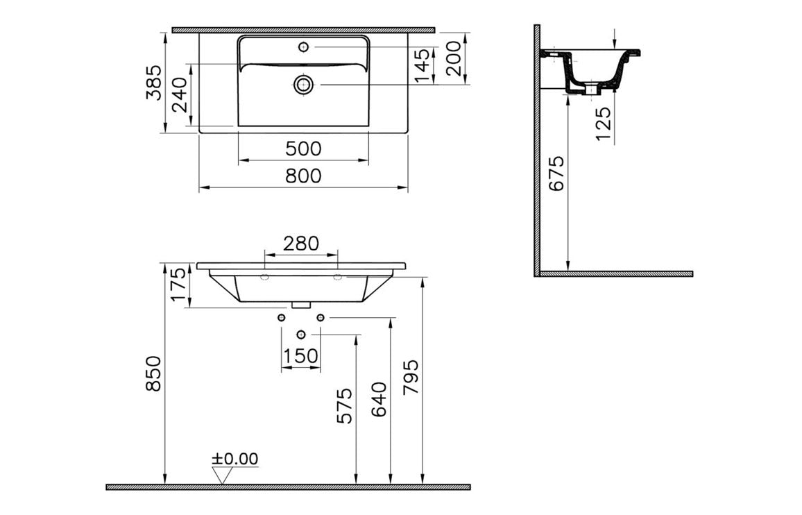 VitrA Integra 800x385mm 1TH Vanity Basin with Overflow - Hartley & Hall Bathrooms