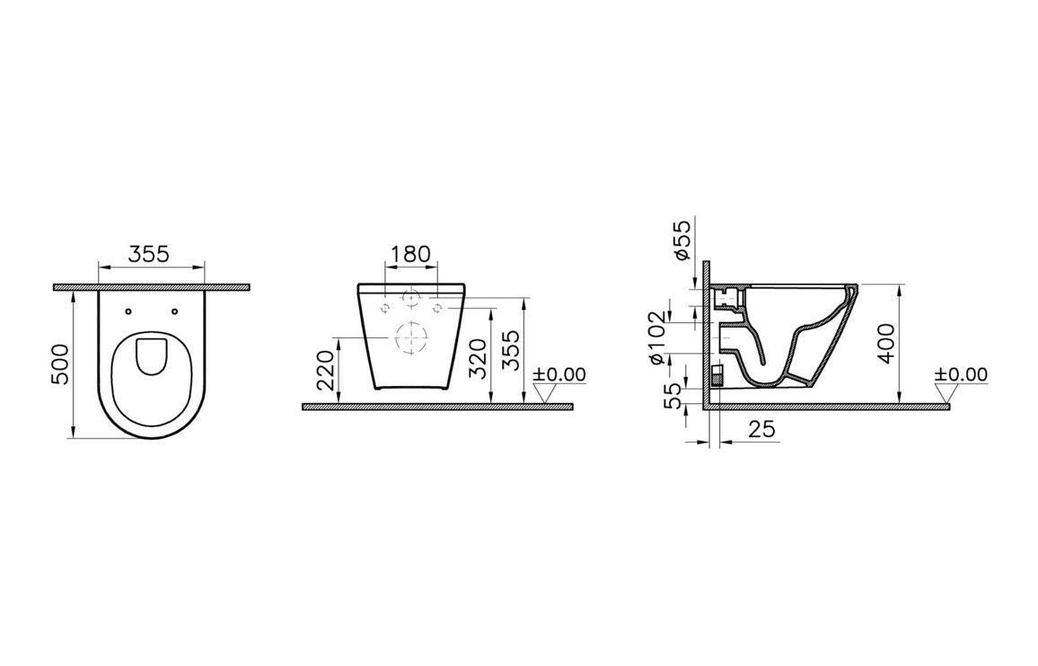 VitrA Integra Rimless Short Projection Wall Hung Pan Only - Hartley & Hall Bathrooms