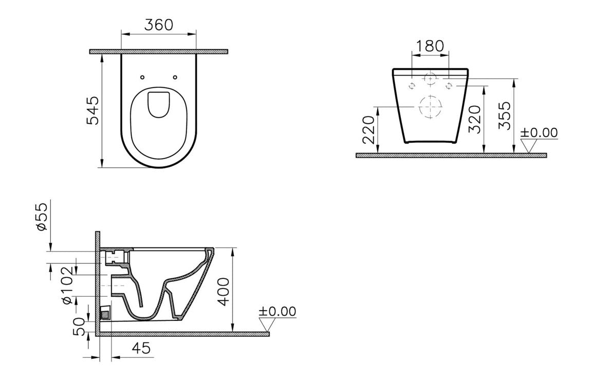 VitrA Integra Rimless Wall Hung Pan Only (Hidden Fix) - Hartley & Hall Bathrooms