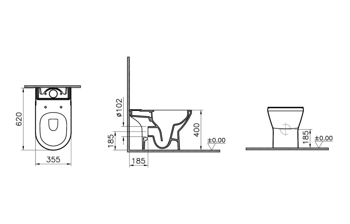 VitrA Integra Rimless Open Back Close Coupled Pan Only - Hartley & Hall Bathrooms
