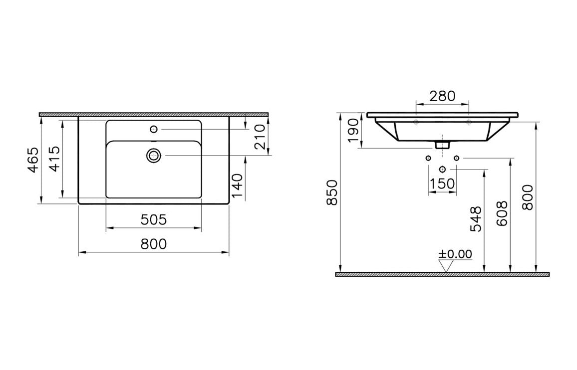 VitrA Integra 800x465mm 1TH Vanity Basin with Overflow - Hartley & Hall Bathrooms