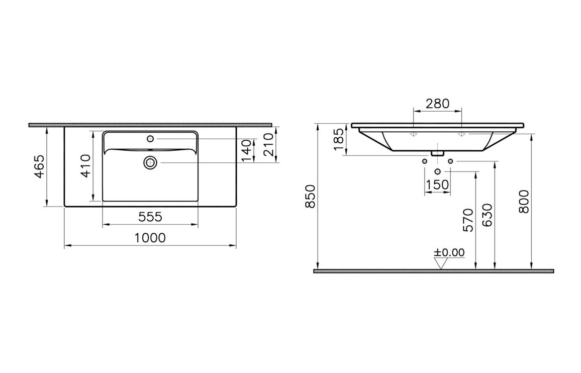 VitrA Integra 1000x465mm 1TH Vanity Basin with Overflow - Hartley & Hall Bathrooms