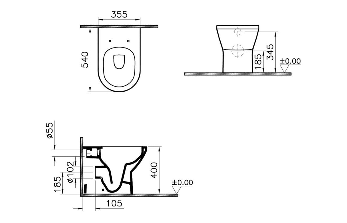 VitrA Integra Rimless Back to Wall Pan Only - Hartley & Hall Bathrooms