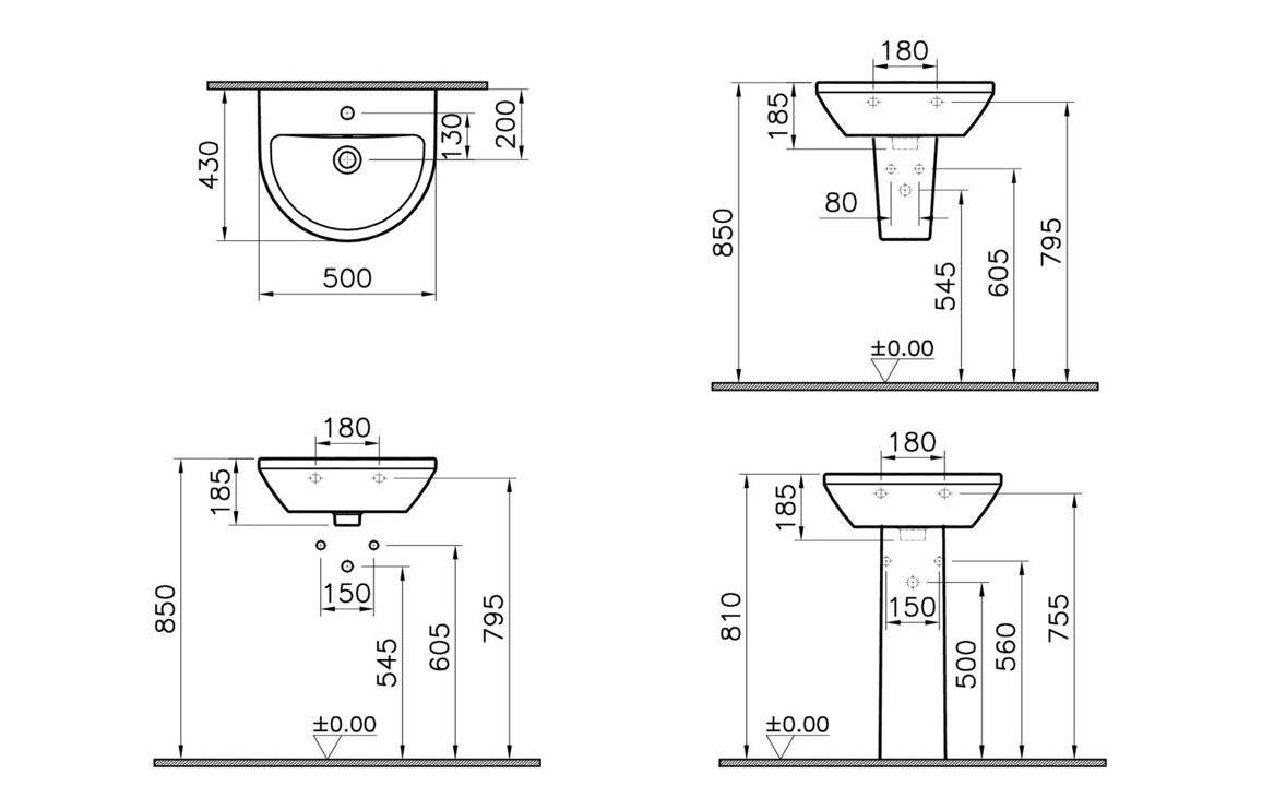 VitrA Integra 495x430mm 1TH Basin w/Overflow - Hartley & Hall Bathrooms