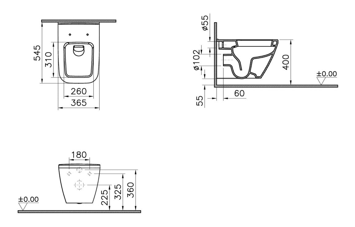 VitrA Integra Square Wall Hung Pan Only - Hartley & Hall Bathrooms