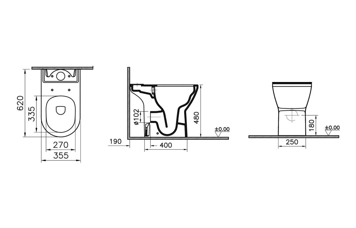 VitrA Integra Rimless Comfort Height Open Back Close Coupled Pan Only - Hartley & Hall Bathrooms