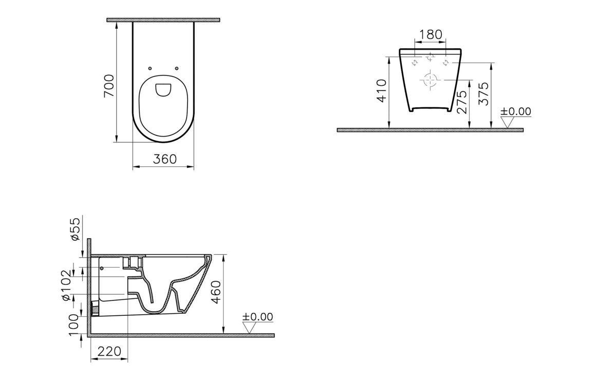VitrA Integra Extra Projection Wall Hung Pan Only - Hartley & Hall Bathrooms