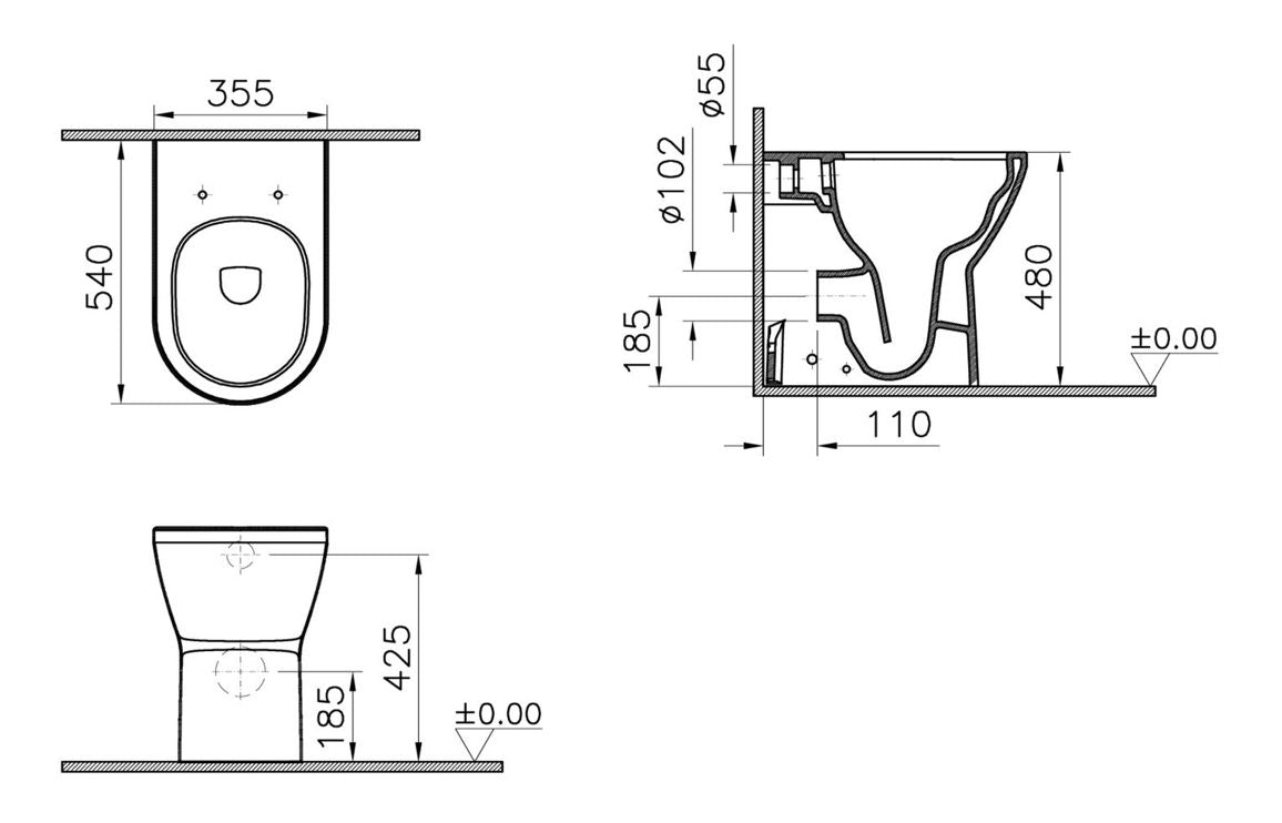 VitrA Integra Rimless Comfort Height Back to Wall Pan Only - Hartley & Hall Bathrooms