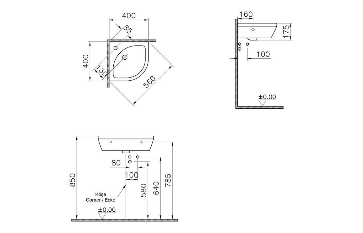 VitrA Integra 565x400mm 1TH Basin w/Overflow - Hartley & Hall Bathrooms