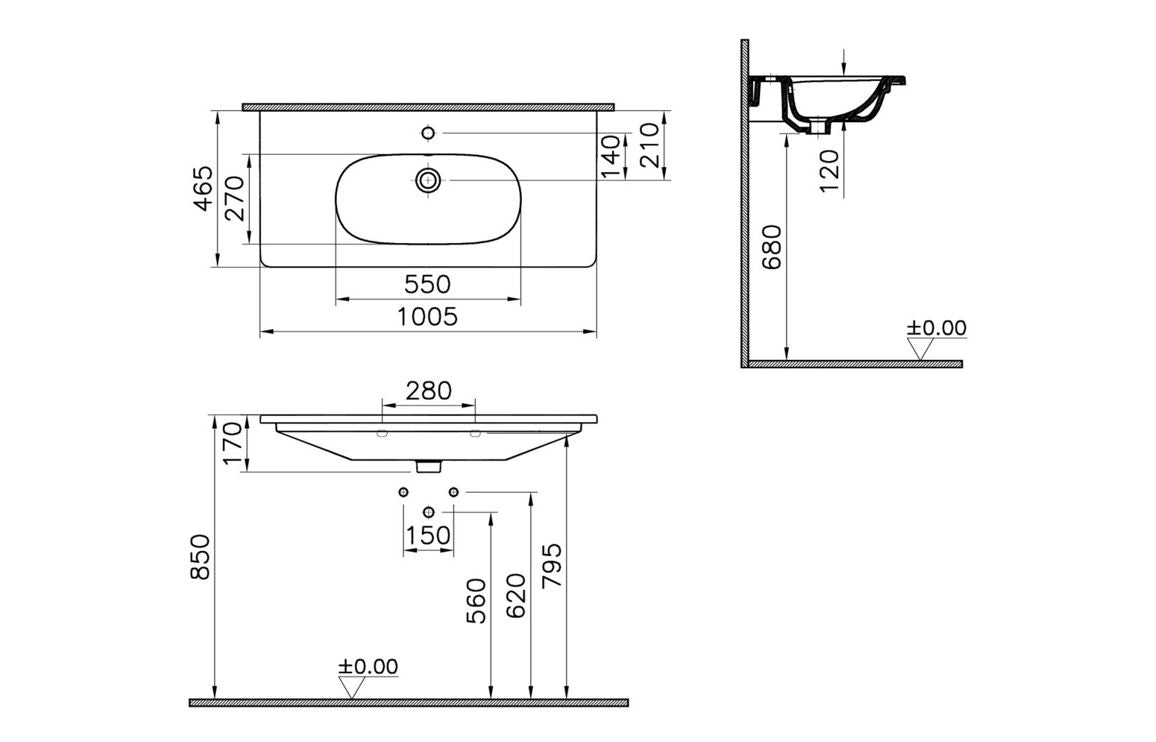 VitrA Zentrum 1005x470mm 1TH Vanity Basin with Overflow - Hartley & Hall Bathrooms